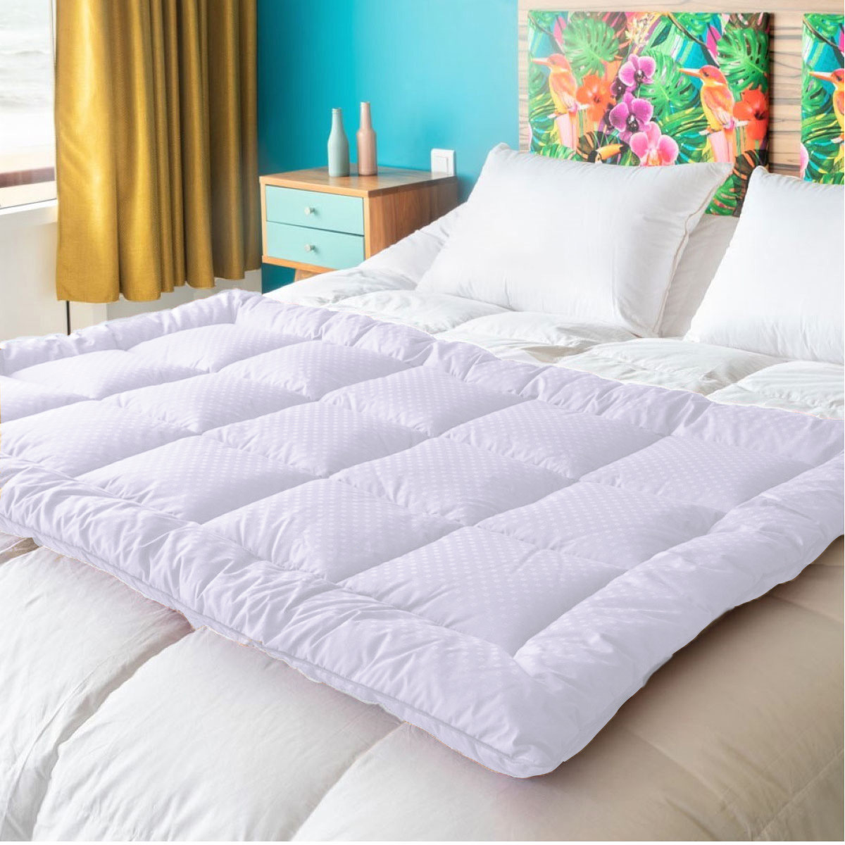 édredon piqué carrés duvet jacquard blanc