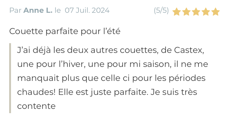 Avis clients couette Castex