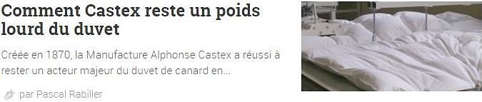 Article sur Castex couettes et duvet dans La Tribune